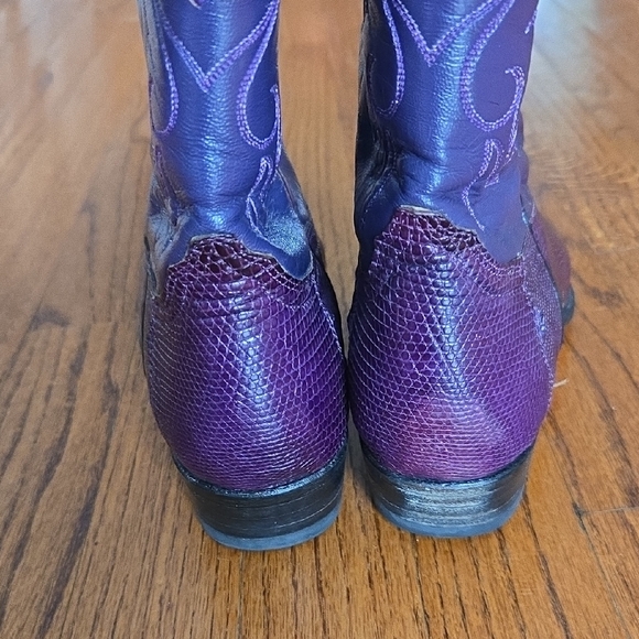 Cuadra Mexico Size 6.5 Mid-Calf Iguana Lizard Purple Dyed Leather Western Boots - Picture 8 of 16